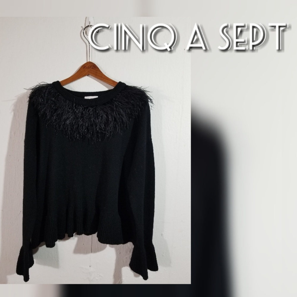 Cinq a sept ostrich collar sweater